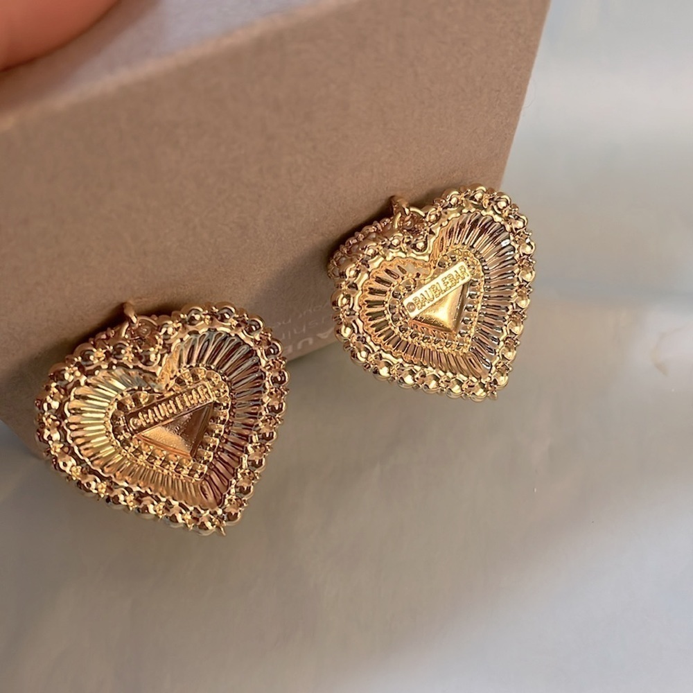 Brand New BaubleBar Gold Tone Heart Faux Pearl Beaded Drop Earrings Valentine’s - Picture 11 of 14